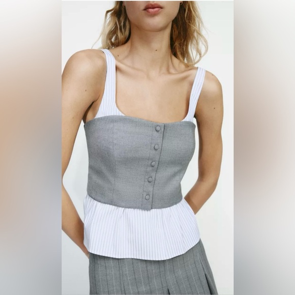 Sincerly Jules Tops - Sincerely Jules Striped Gray Bustier Corset Combination Top